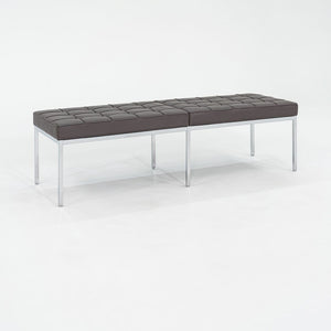 2022 Florence Knoll Three Seat Bench in Dark Brown Leather and Chrome