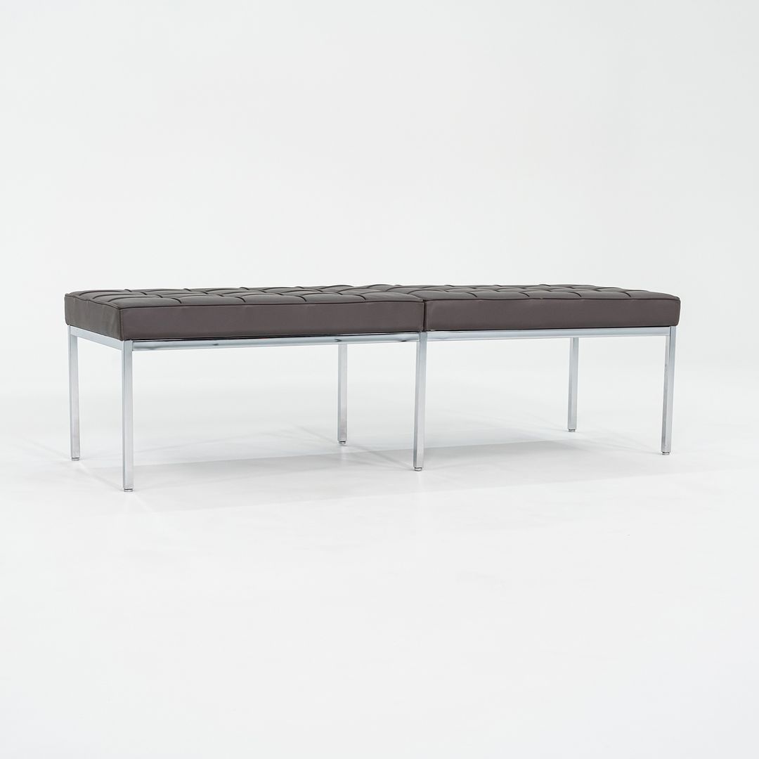 2022 Florence Knoll Three Seat Bench in Dark Brown Leather and Chrome