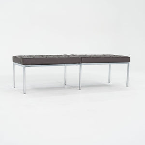 2022 Florence Knoll Three Seat Bench in Dark Brown Leather and Chrome