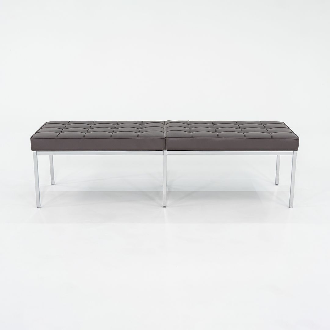 2022 Florence Knoll Three Seat Bench in Dark Brown Leather and Chrome