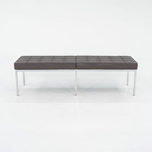 2022 Florence Knoll Three Seat Bench in Dark Brown Leather and Chrome