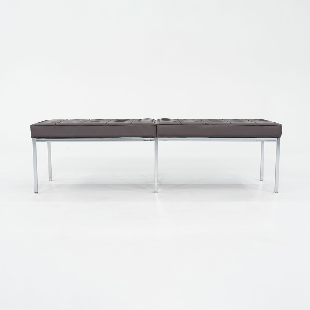 2022 Florence Knoll Three Seat Bench in Dark Brown Leather and Chrome