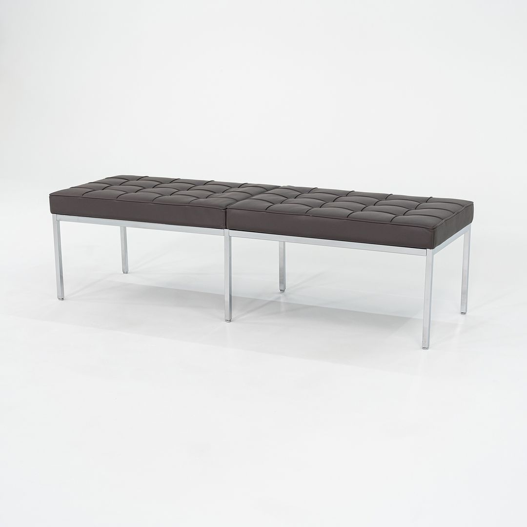 2022 Florence Knoll Three Seat Bench in Dark Brown Leather and Chrome