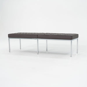 2022 Florence Knoll Three Seat Bench in Dark Brown Leather and Chrome