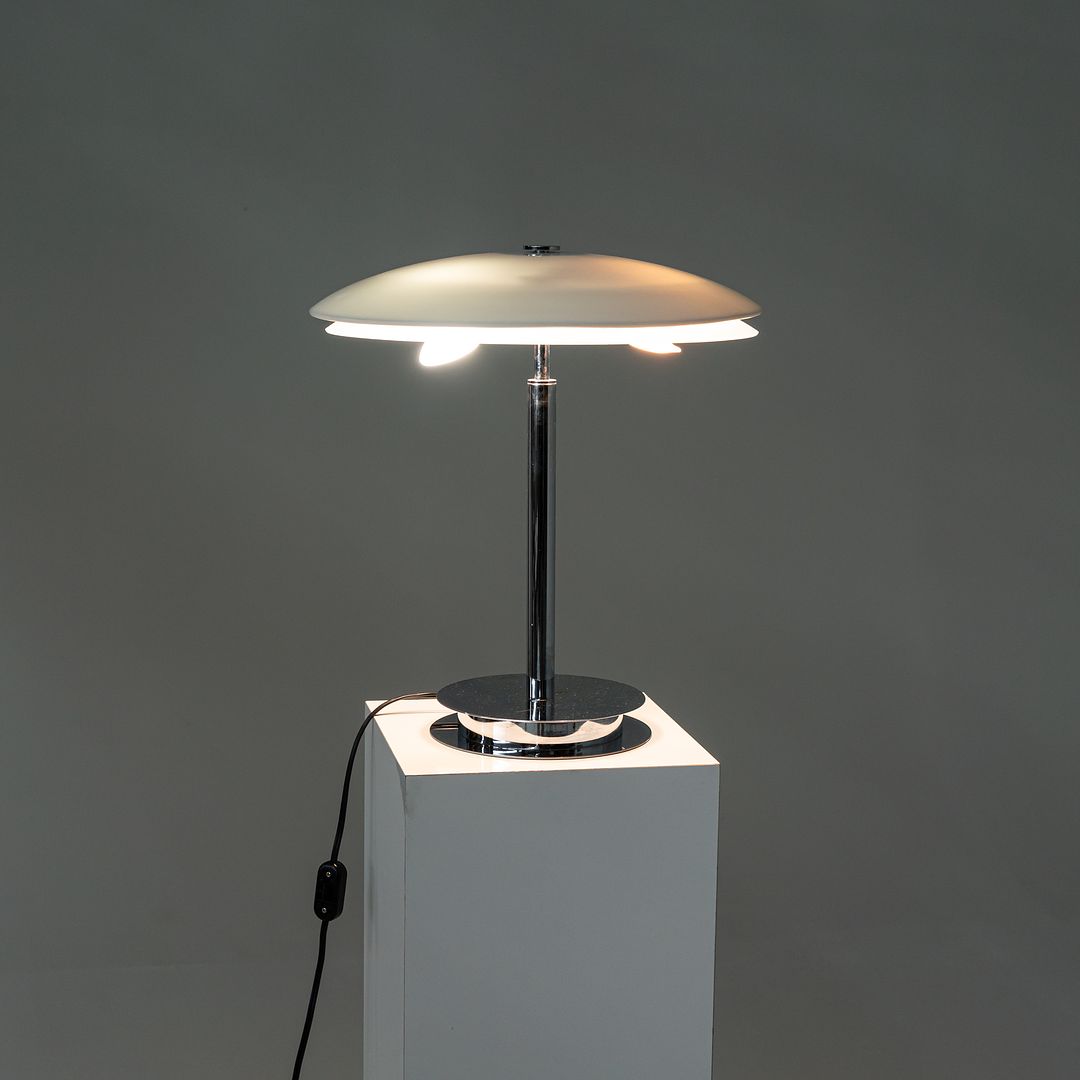 2000s Fontana Arte of Italy Bis - Tris Table Lamp in Chrome and Glass