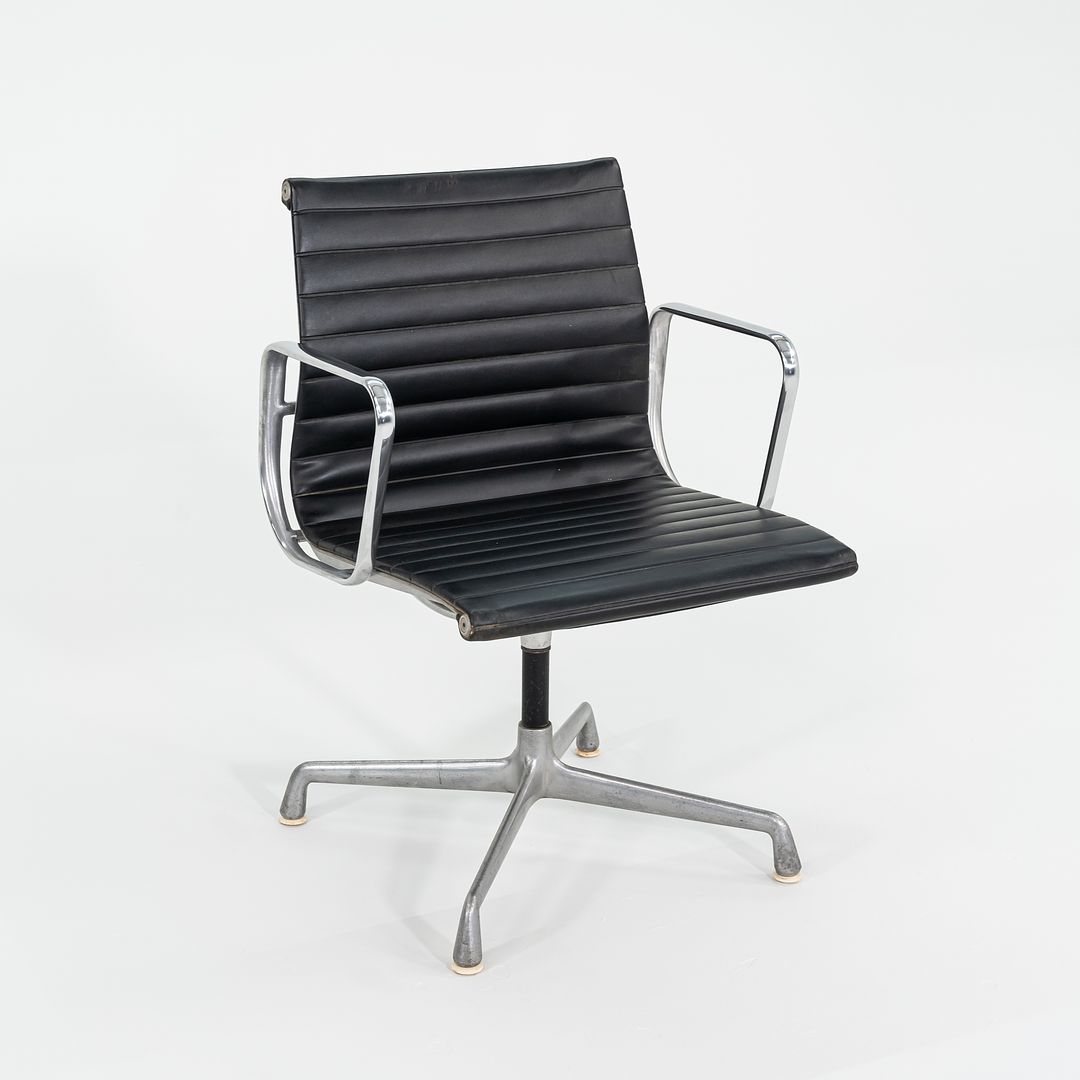 1970s Herman Miller Aluminum Management Side Chairs in Black Naugahyde 2x Available