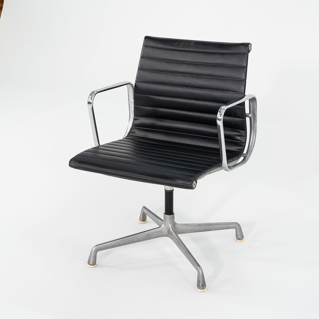 1970s Herman Miller Aluminum Management Side Chairs in Black Naugahyde 2x Available