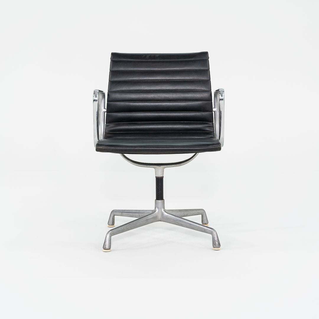 1970s Herman Miller Aluminum Management Side Chairs in Black Naugahyde 2x Available