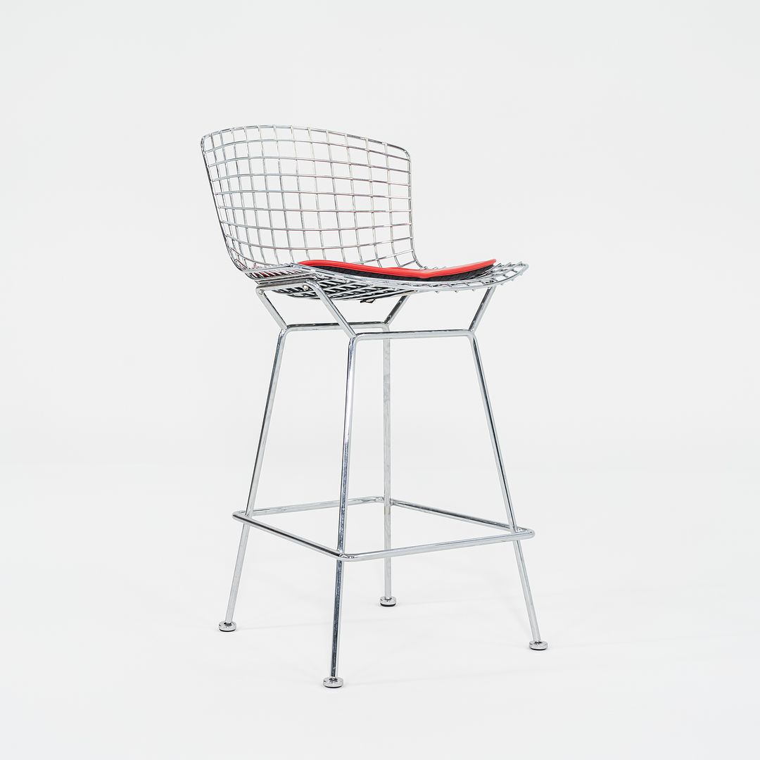 2010s Bertoia Counter Stool 426C by Harry Bertoia for Knoll in Chrome with Red Seat Pads 1x Available