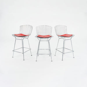 2010s Bertoia Counter Stool 426C by Harry Bertoia for Knoll in Chrome with Red Seat Pads 1x Available