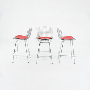 2010s Bertoia Counter Stool 426C by Harry Bertoia for Knoll in Chrome with Red Seat Pads 1x Available