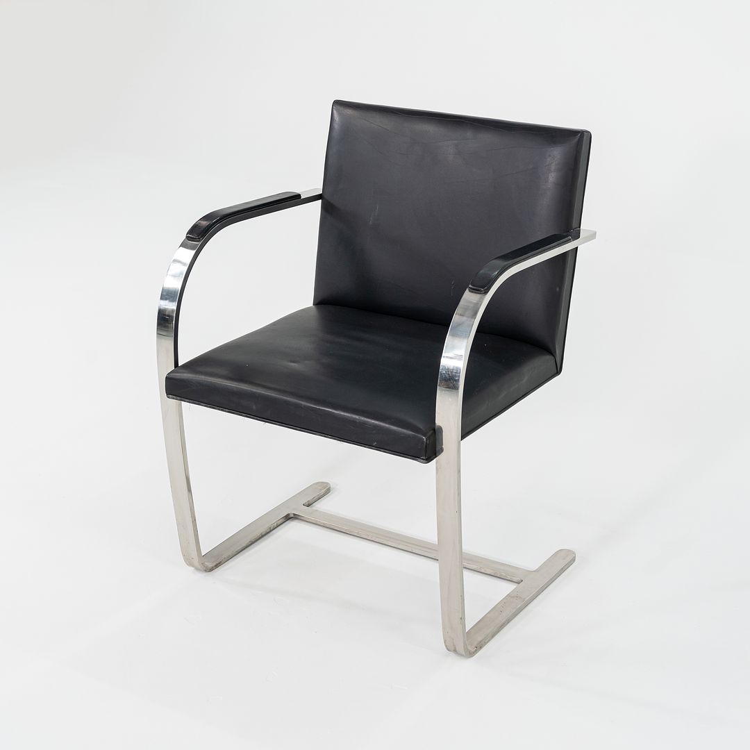 1960s Brno Chair, Model MR50 by Mies van der Rohe and Lily Reich for Knoll in Polished Stainless Steel and Black Leather 6x Available