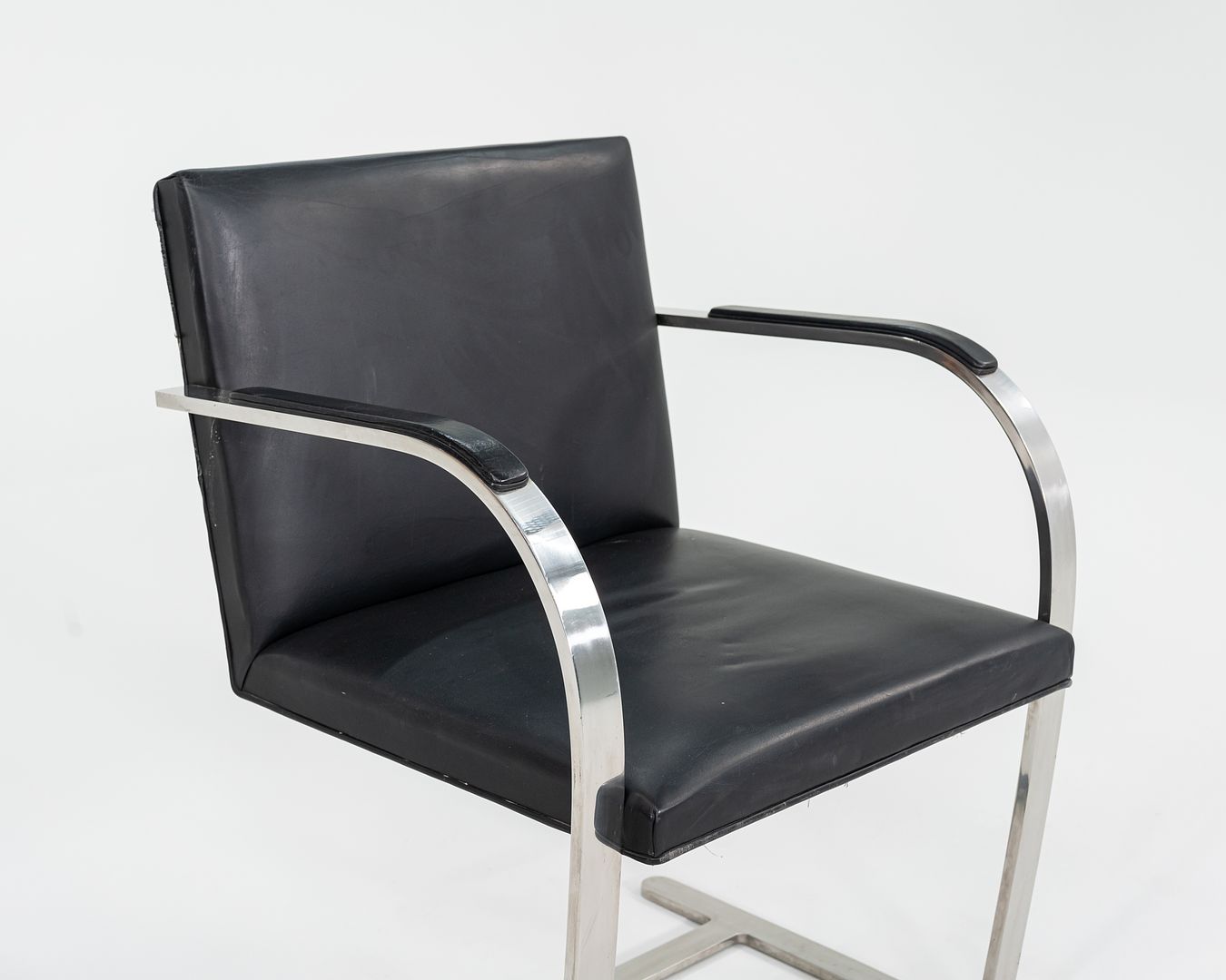 1960s Brno Chair, Model MR50 by Mies van der Rohe and Lily Reich for Knoll in Polished Stainless Steel and Black Leather 6x Available