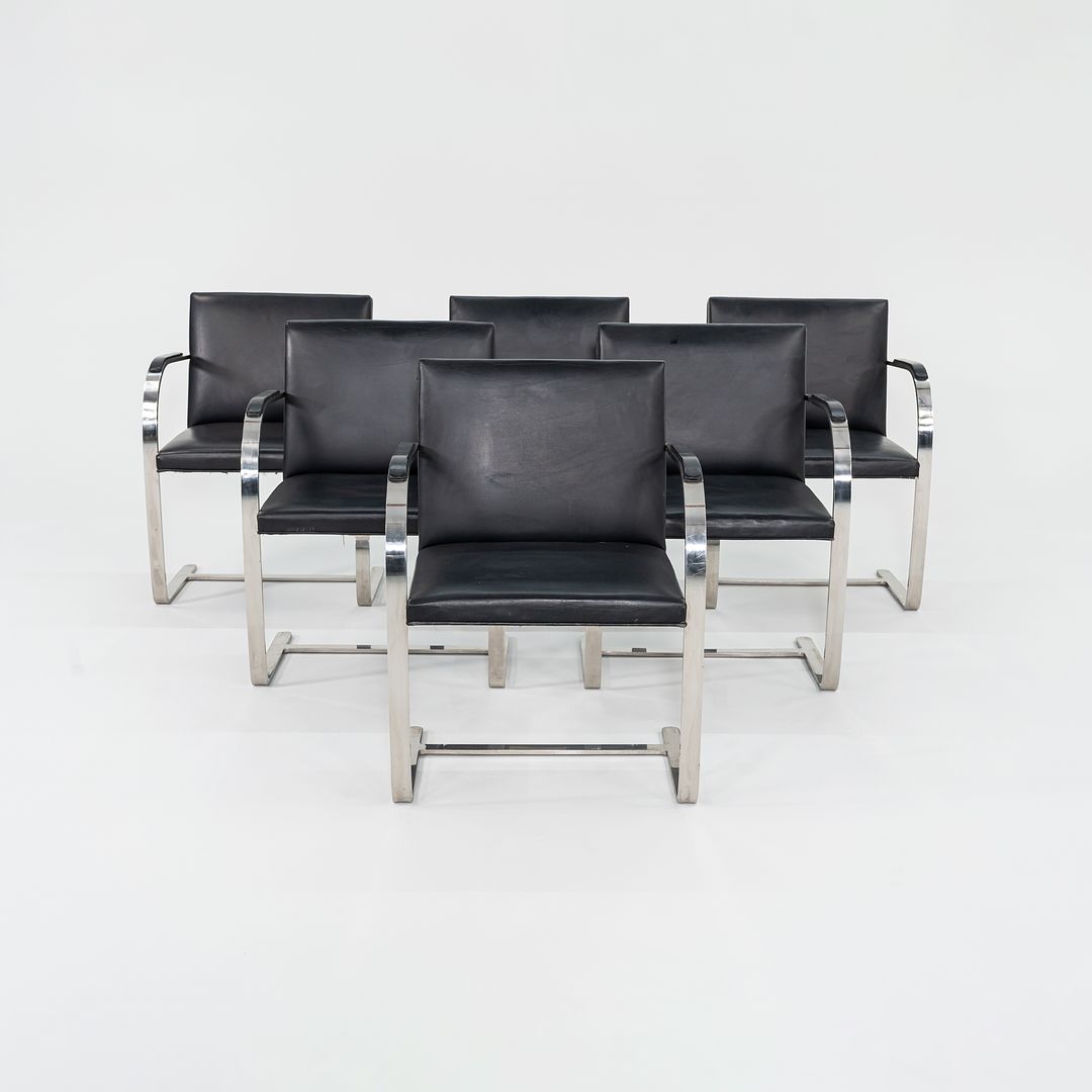 1960s Brno Chair, Model MR50 by Mies van der Rohe and Lily Reich for Knoll in Polished Stainless Steel and Black Leather 6x Available