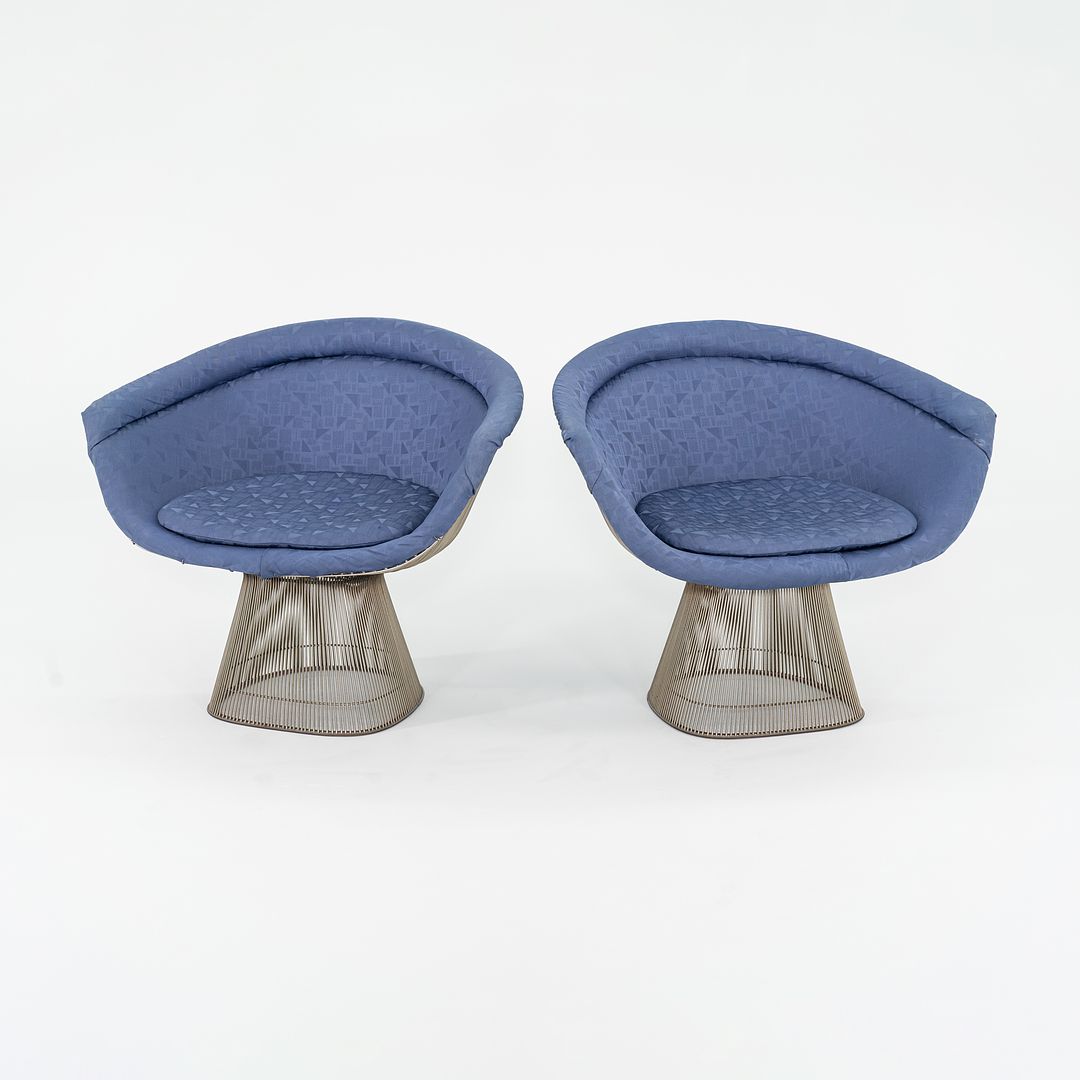 1960s Platner Lounge Chair, Model 1715L by Warren Platner for Knoll in Nickel Steel with Blue Fabric 4x Available