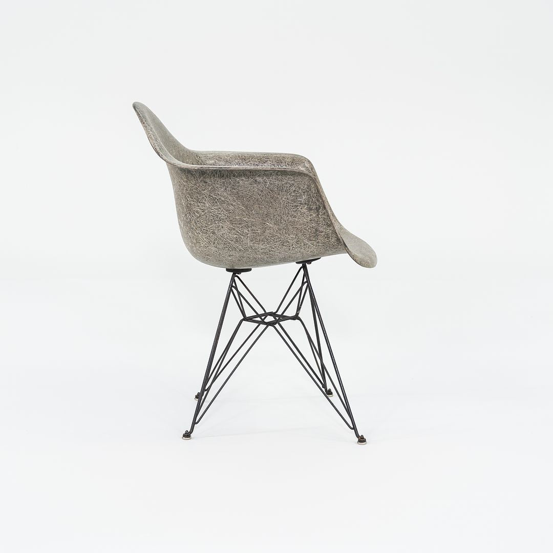 C. 1950 Herman Miller Eames Rope Edge DAR Arm Shell Chair in Elephant Hide Grey with Eiffel Tower Base