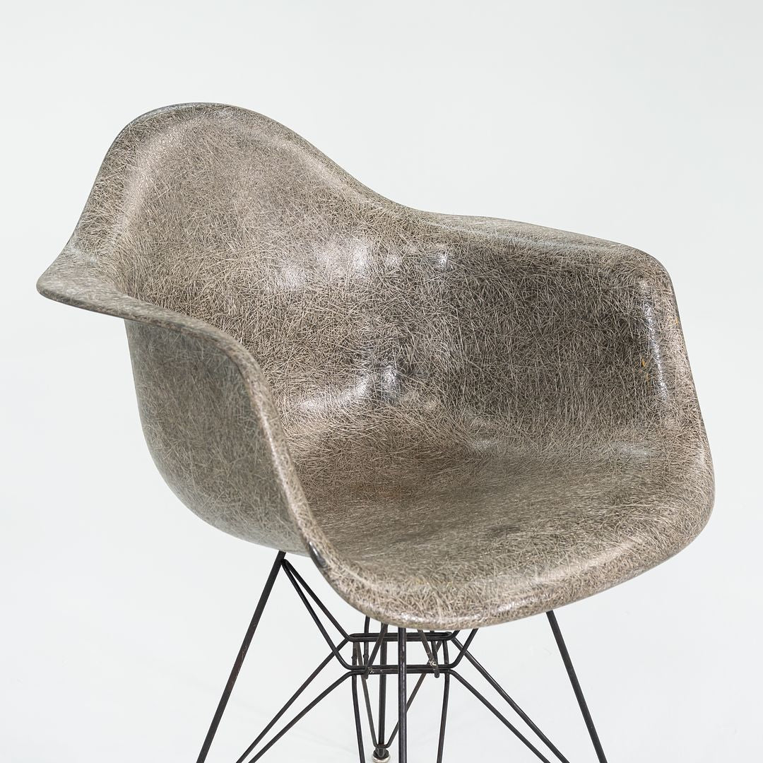 C. 1950 Herman Miller Eames Rope Edge DAR Arm Shell Chair in Elephant Hide Grey with Eiffel Tower Base