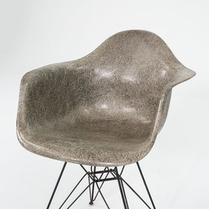 C. 1950 Herman Miller Eames Rope Edge DAR Arm Shell Chair in Elephant Hide Grey with Eiffel Tower Base