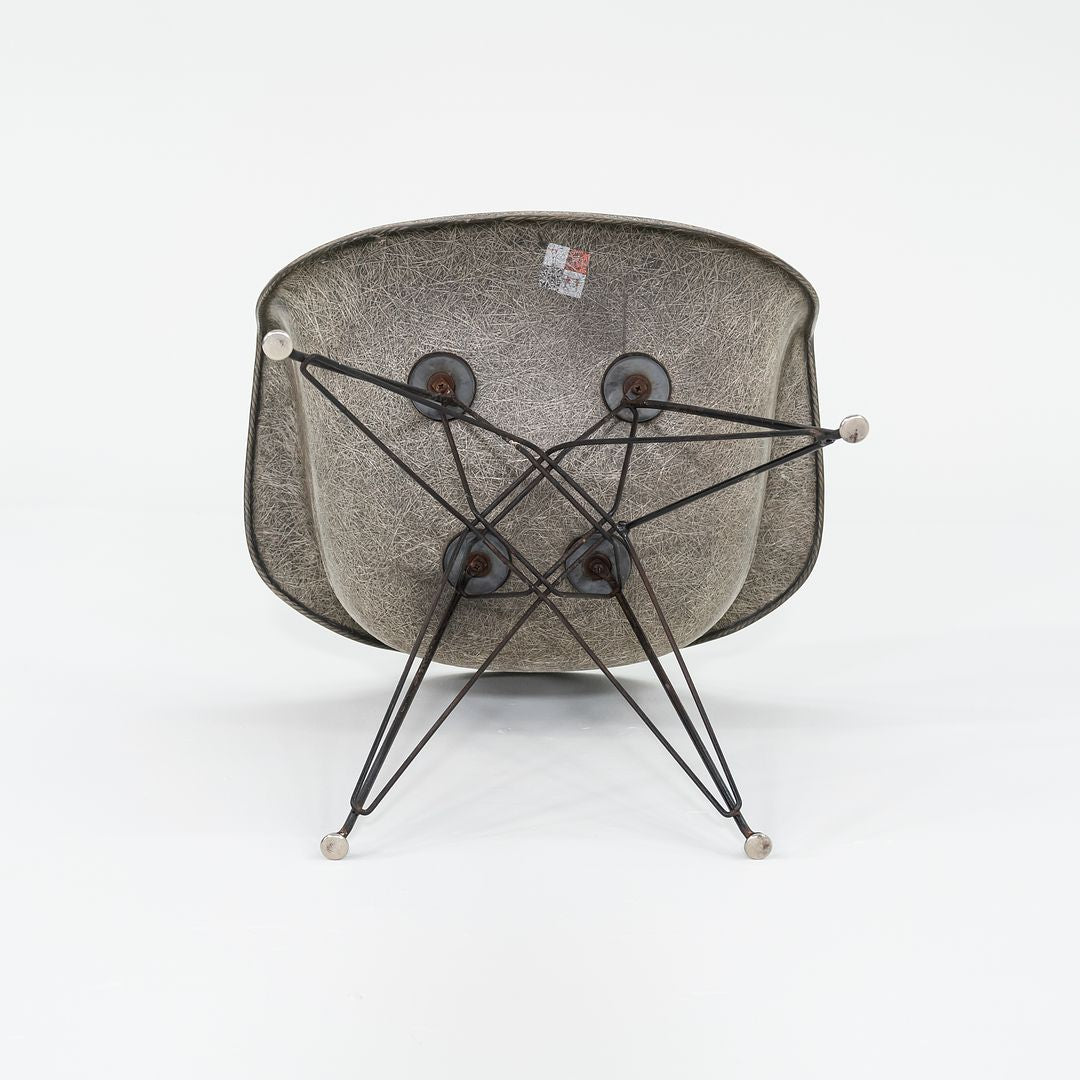 C. 1950 Herman Miller Eames Rope Edge DAR Arm Shell Chair in Elephant Hide Grey with Eiffel Tower Base