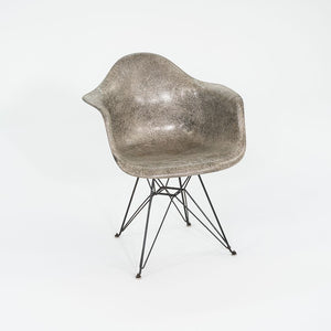 C. 1950 Herman Miller Eames Rope Edge DAR Arm Shell Chair in Elephant Hide Grey with Eiffel Tower Base