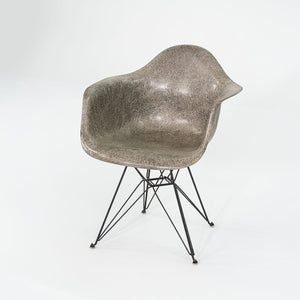 C. 1950 Herman Miller Eames Rope Edge DAR Arm Shell Chair in Elephant Hide Grey with Eiffel Tower Base