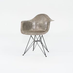 C. 1950 Herman Miller Eames Rope Edge DAR Arm Shell Chair in Elephant Hide Grey with Eiffel Tower Base