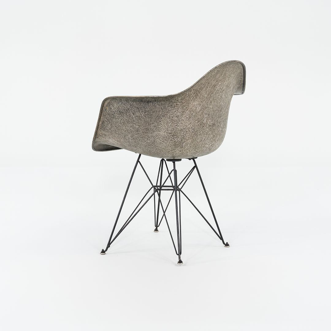 C. 1950 Herman Miller Eames Rope Edge DAR Arm Shell Chair in Elephant Hide Grey with Eiffel Tower Base