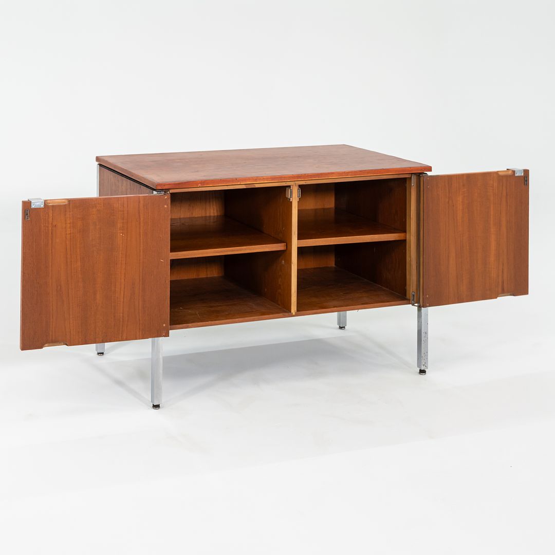 C. 1960s Oak and Chrome Two Door Cabinet / Credenza attributed to Lehigh Leopold