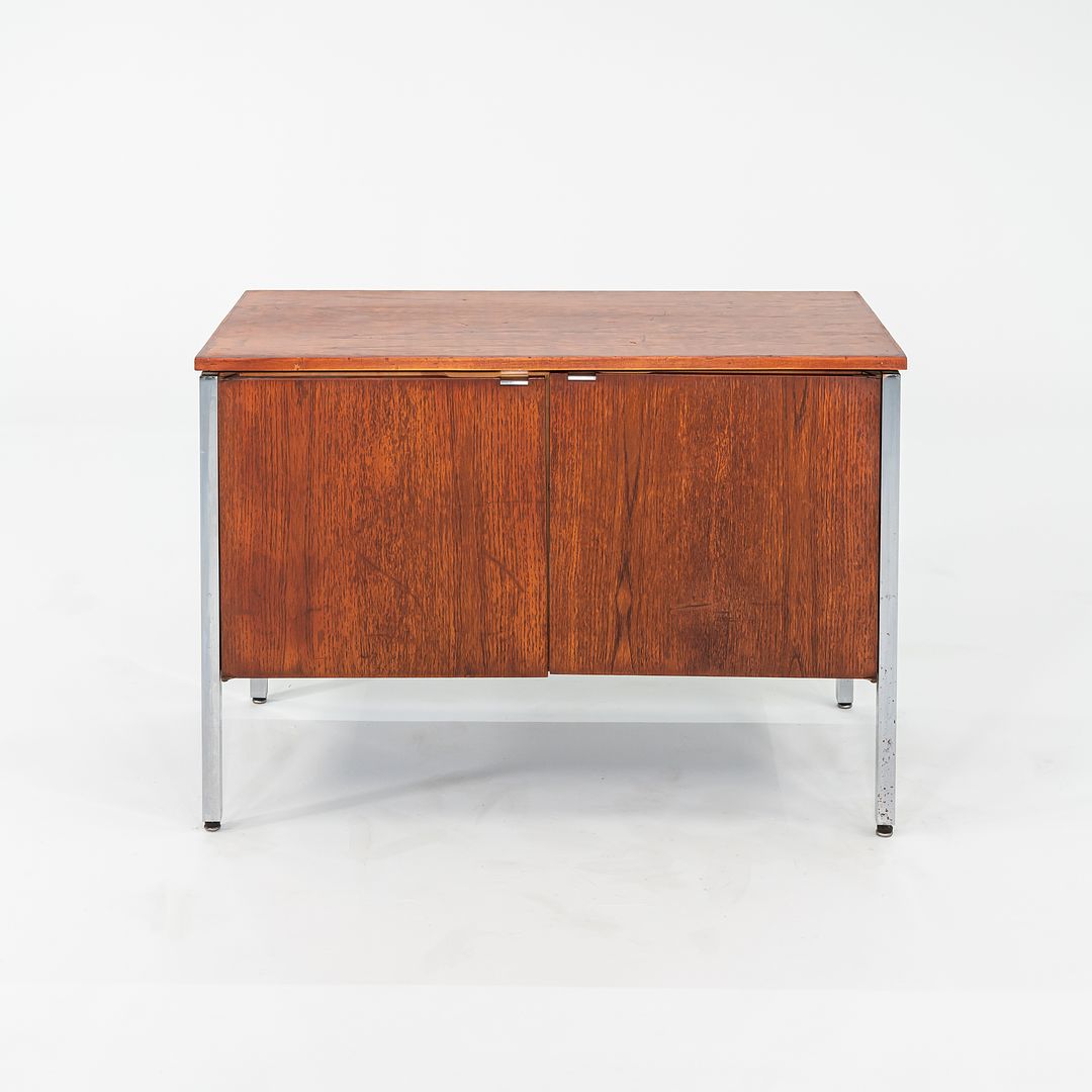 C. 1960s Oak and Chrome Two Door Cabinet / Credenza attributed to Lehigh Leopold