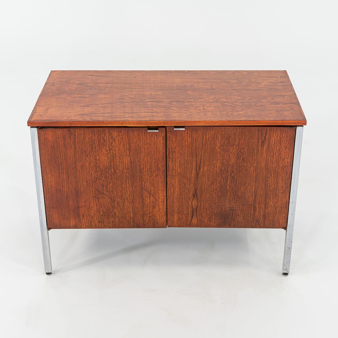 C. 1960s Oak and Chrome Two Door Cabinet / Credenza attributed to Lehigh Leopold