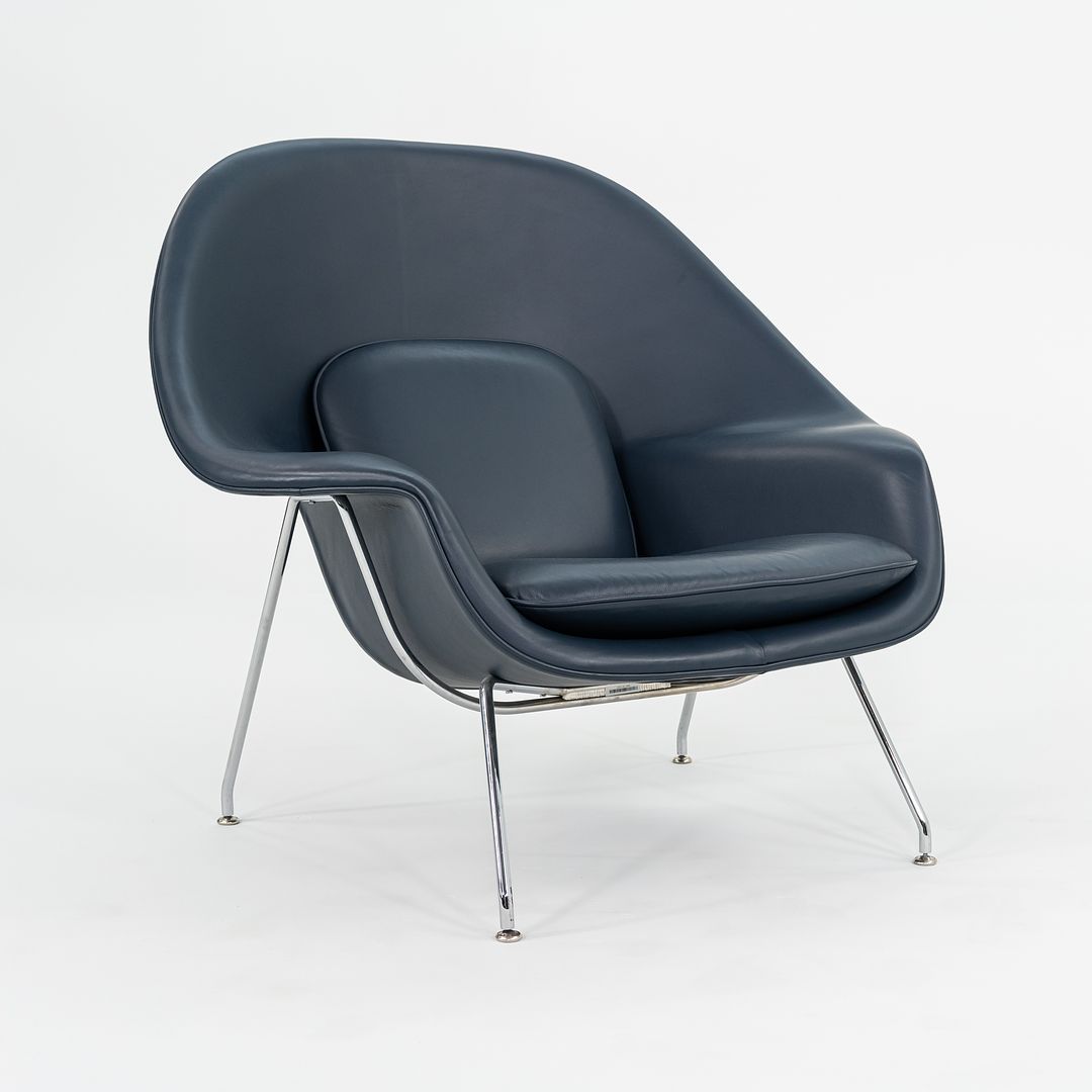 2019 Womb Chair and Ottoman, Models 70L and 74Y by Eero Saarinen for Knoll in Blue Leather