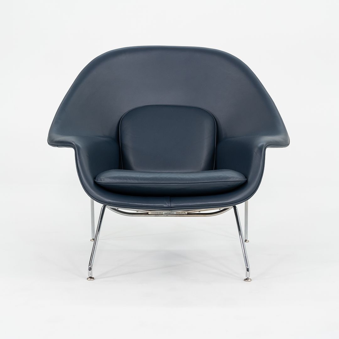 2019 Womb Chair and Ottoman, Models 70L and 74Y by Eero Saarinen for Knoll in Blue Leather