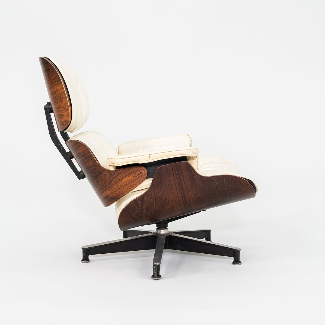 1964 Herman Miller Eames Lounge Chair and Ottoman in Rosewood and White Leather 670/671