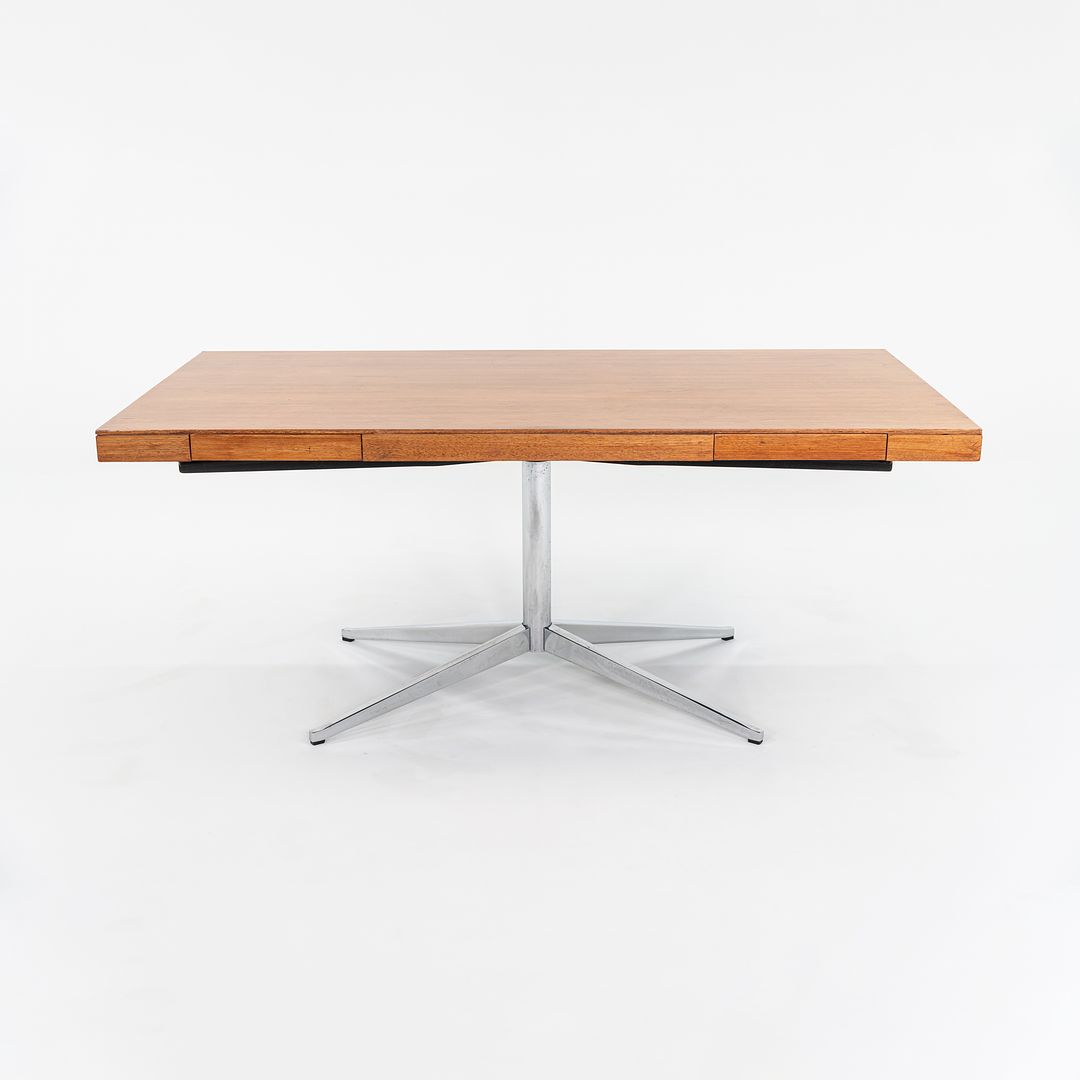 1960s Florence Knoll Partners Desk in Walnut and Chrome with Four Drawers