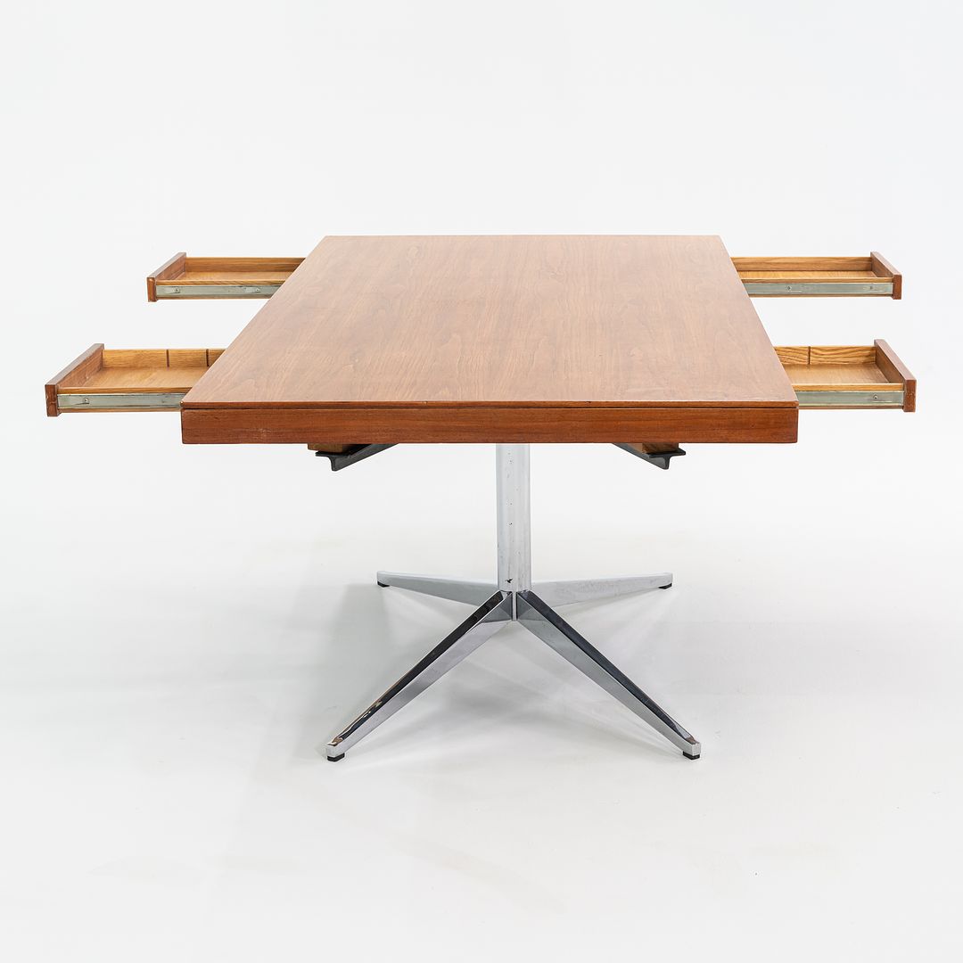 1960s Florence Knoll Partners Desk in Walnut and Chrome with Four Drawers