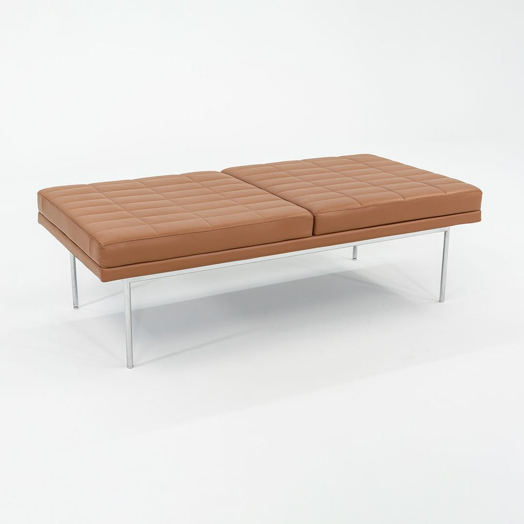 2013 BassamFellows for Geiger Tuxedo Lounge Quilted Bench in Cognac Leather 56x28 inches 2x Available