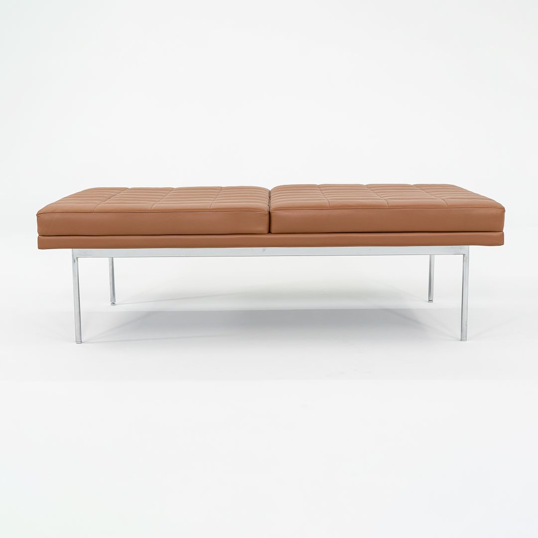 2013 BassamFellows for Geiger Tuxedo Lounge Quilted Bench in Cognac Leather 56x28 inches 2x Available