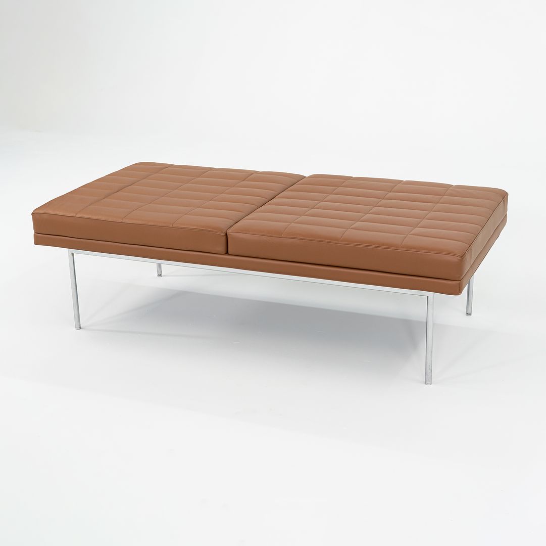 2013 BassamFellows for Geiger Tuxedo Lounge Quilted Bench in Cognac Leather 56x28 inches 2x Available