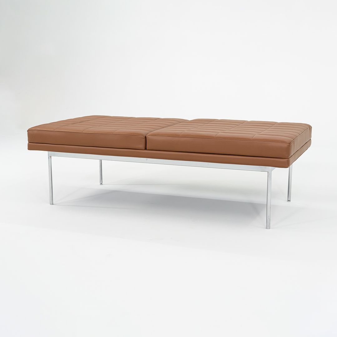 2013 BassamFellows for Geiger Tuxedo Lounge Quilted Bench in Cognac Leather 56x28 inches 2x Available