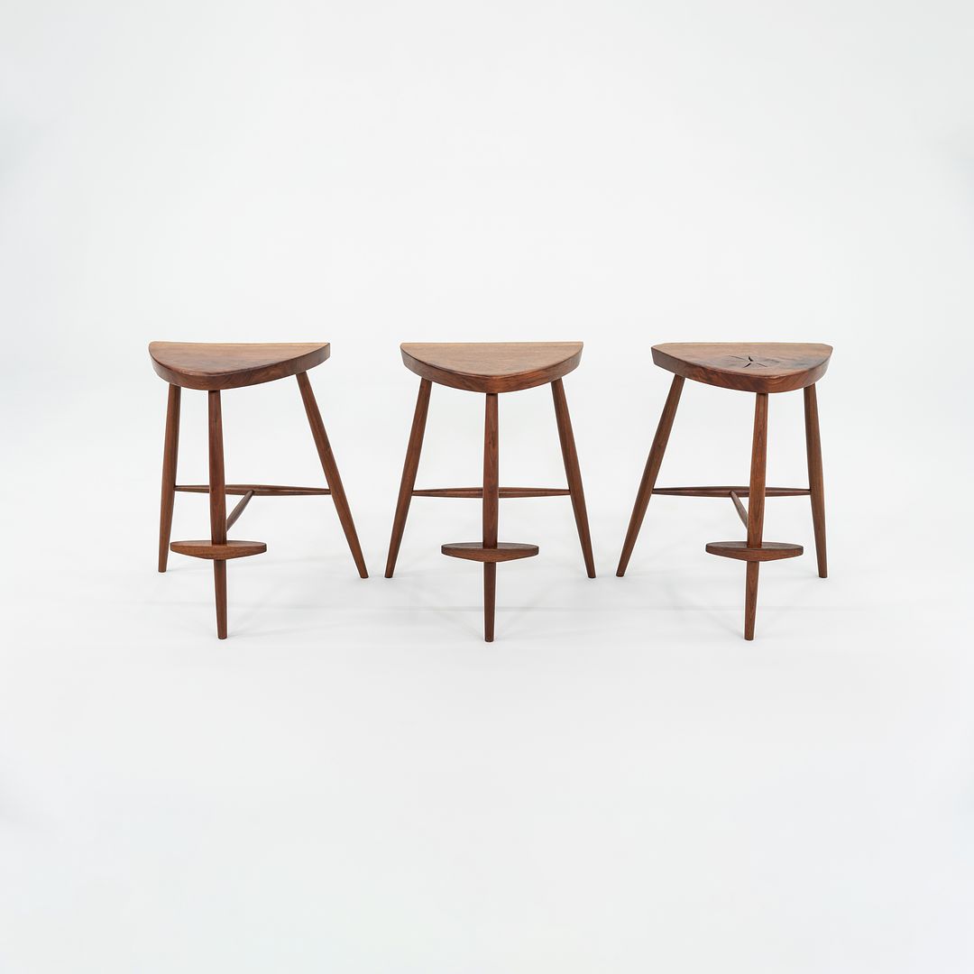 2001 Rare Set of Three Mira Nakashima Custom Counter Stools in Black Walnut