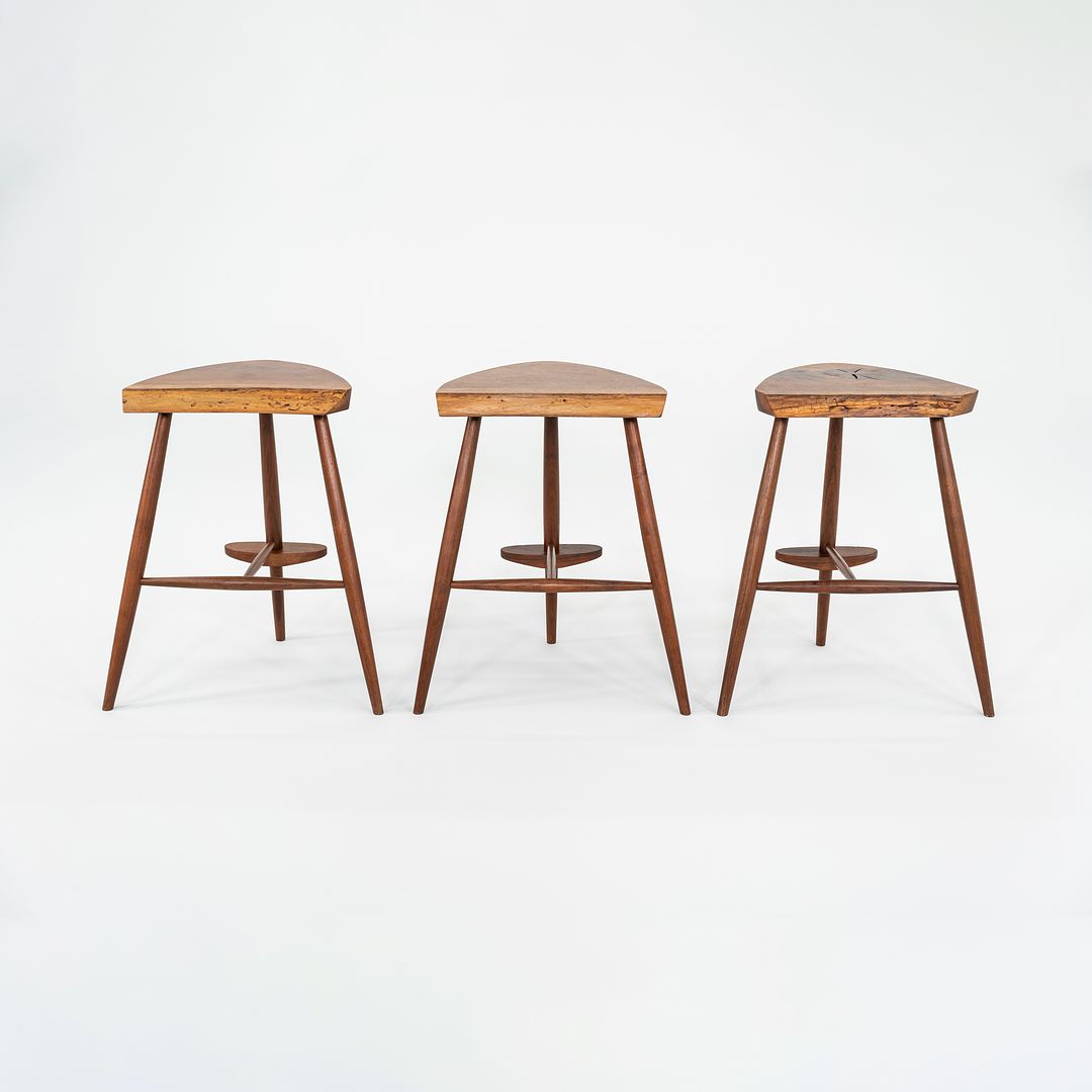 2001 Rare Set of Three Mira Nakashima Custom Counter Stools in Black Walnut