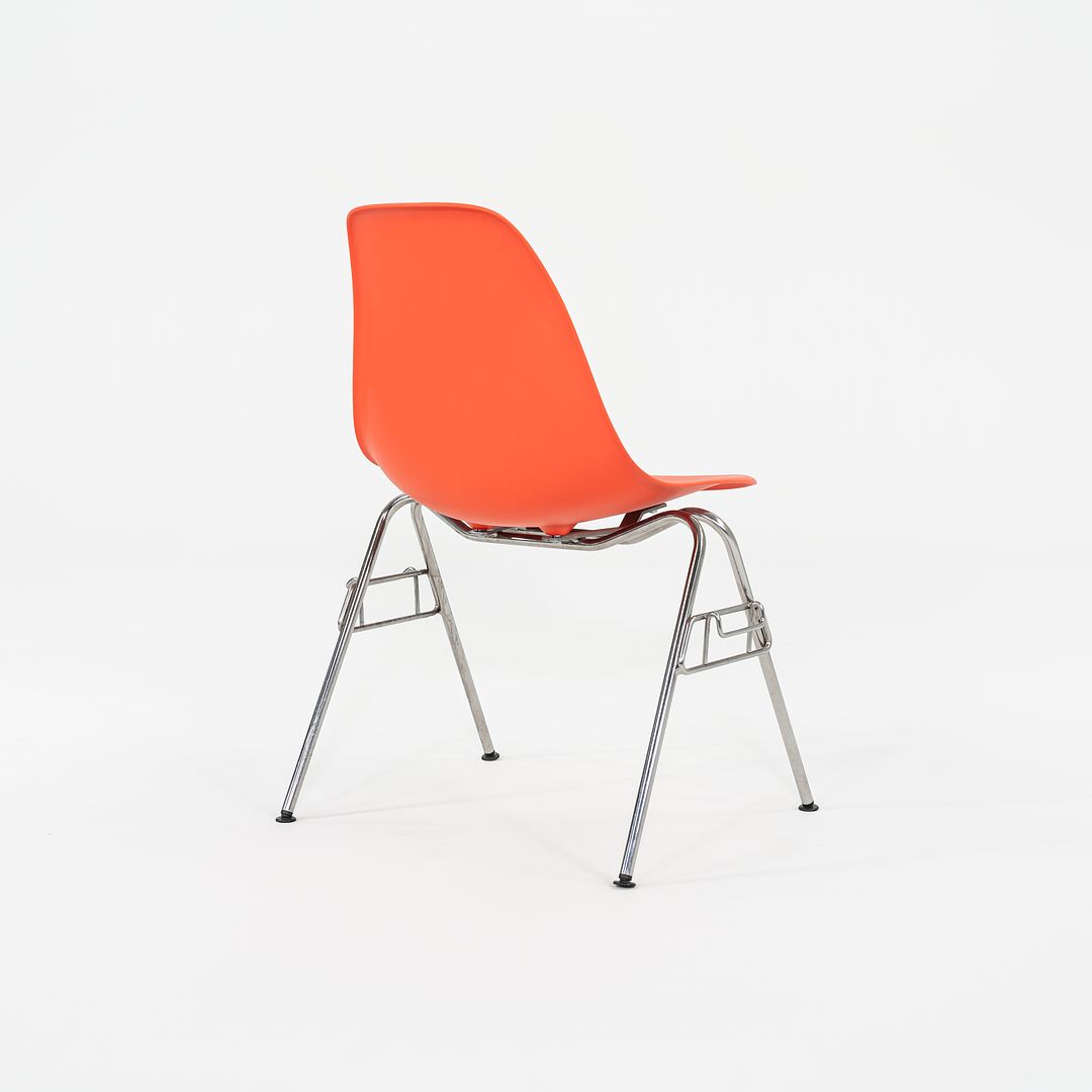 SOLD 2015 Set of Four Herman Miller Stacking Eames Plastic Side Shell Dining Chairs by in Red/Orange