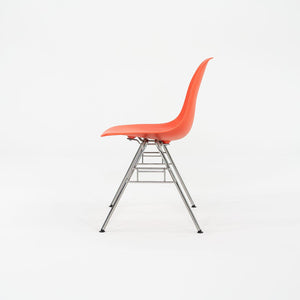 SOLD 2015 Set of Four Herman Miller Stacking Eames Plastic Side Shell Dining Chairs by in Red/Orange