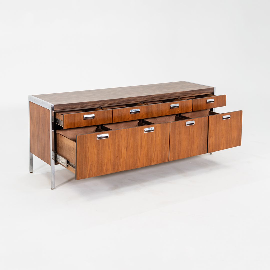 C. 1968 Myrtle Desk of High Point 900 Series Four Position Credenza in Walnut and Chrome with Laminate Top