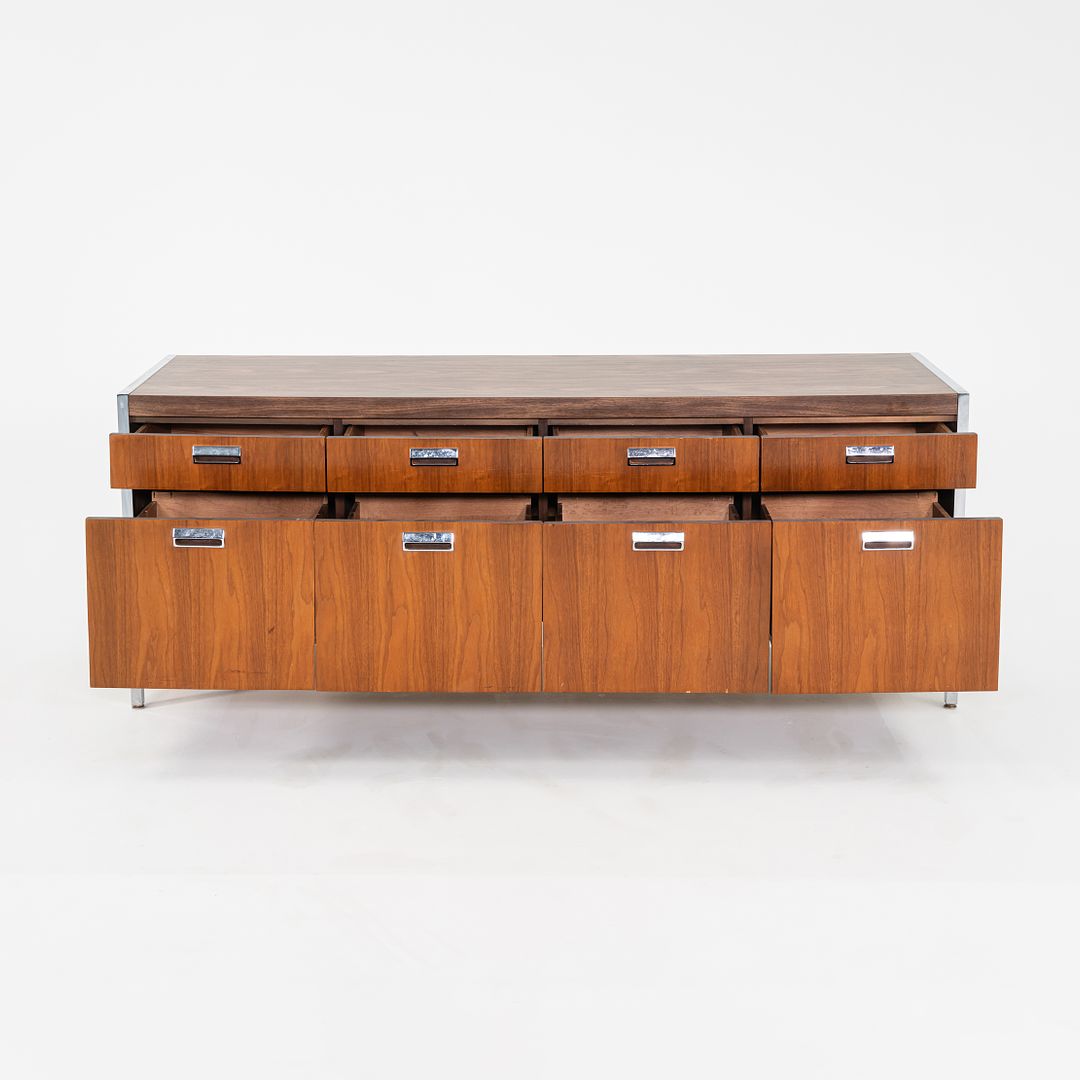 C. 1968 Myrtle Desk of High Point 900 Series Four Position Credenza in Walnut and Chrome with Laminate Top