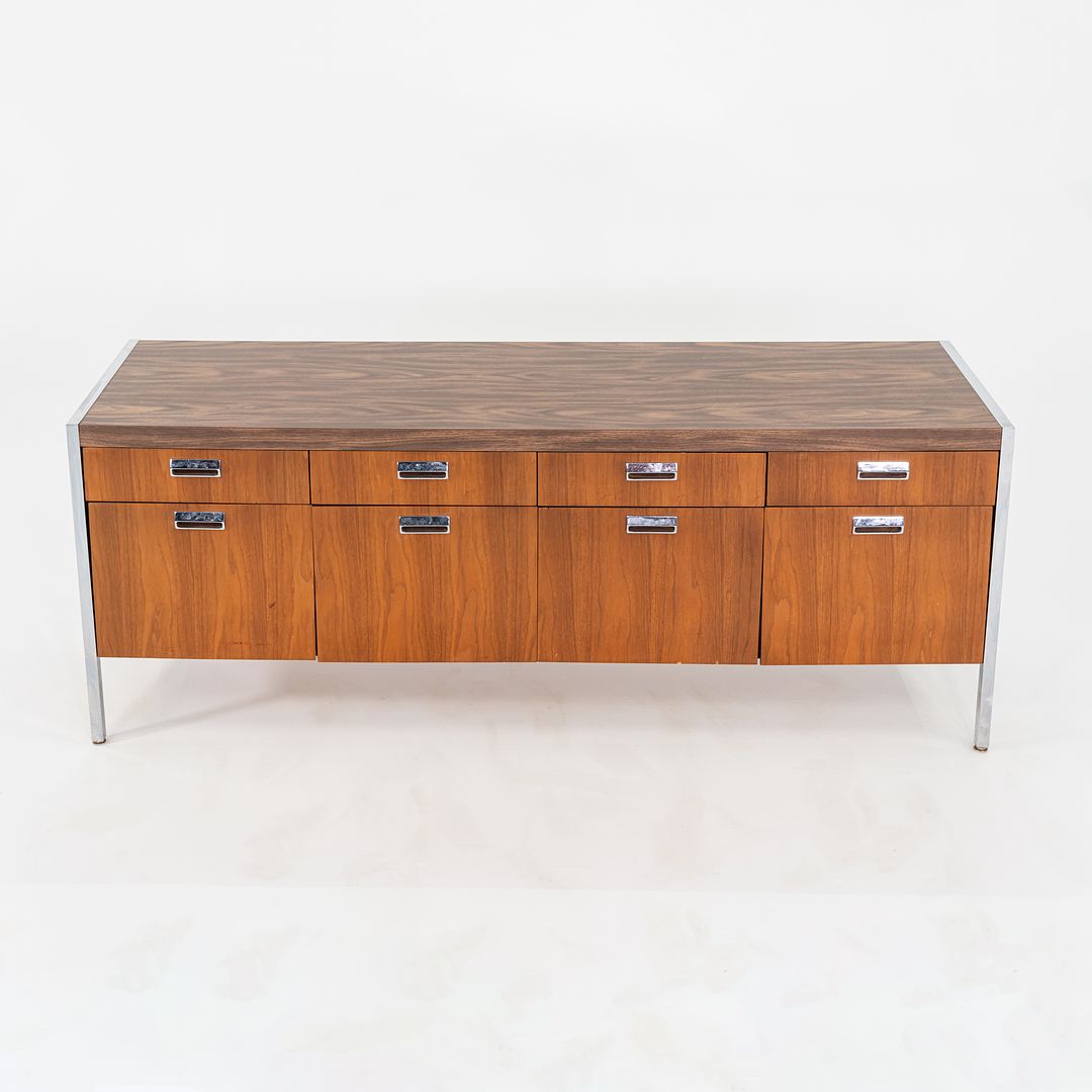 C. 1968 Myrtle Desk of High Point 900 Series Four Position Credenza in Walnut and Chrome with Laminate Top