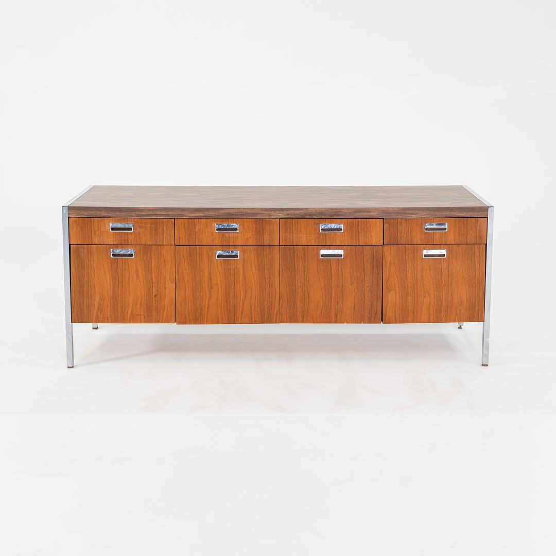 C. 1968 Myrtle Desk of High Point 900 Series Four Position Credenza in Walnut and Chrome with Laminate Top