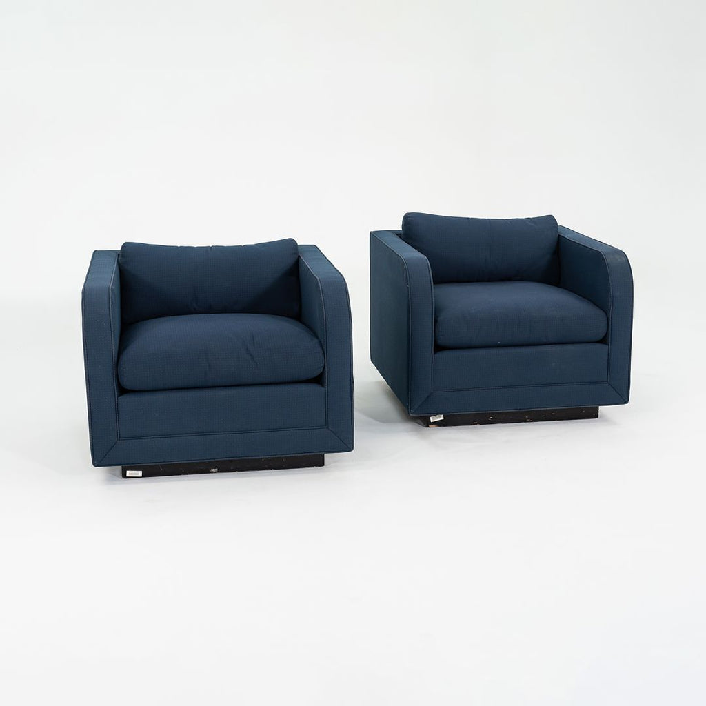 1990 Pair of Nicos Zographos CH.86P Tuxedo Chairs with Round Arms, Upholstered in Blue Fabric from IBM Headquarters