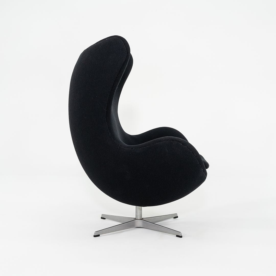 1993 Arne Jacobsen for Fritz Hansen Egg Chair and Ottoman in Black Fabric