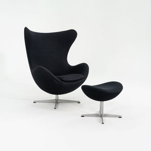 1993 Arne Jacobsen for Fritz Hansen Egg Chair and Ottoman in Black Fabric